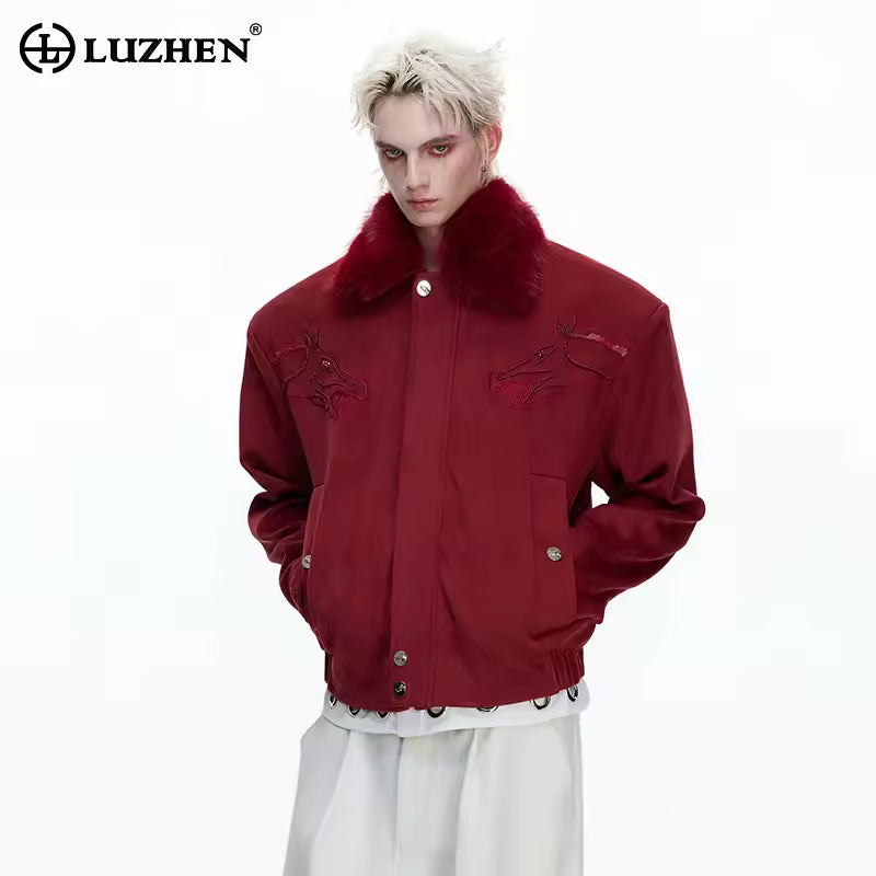 Faux Fur Brushed Neck Patchwork Pattern Casual Jacket